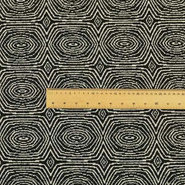 Swirl Geometric Pattern In Black Colour Chenille Upholstery Fabric JO-784