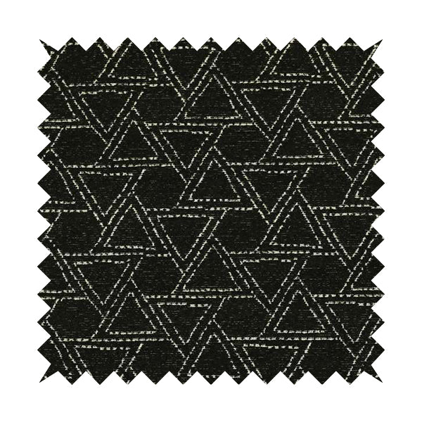 Triangular Modern Geometric Pattern In Black Colour Chenille Upholstery Fabric JO-785 - Made To Measure Curtains