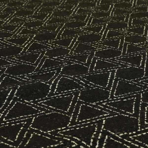 Triangular Modern Geometric Pattern In Black Colour Chenille Upholstery Fabric JO-785 - Made To Measure Curtains