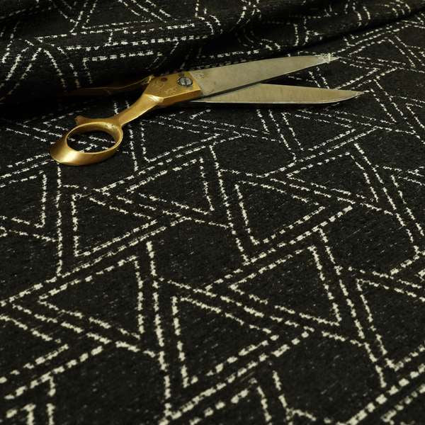 Triangular Modern Geometric Pattern In Black Colour Chenille Upholstery Fabric JO-785 - Made To Measure Curtains