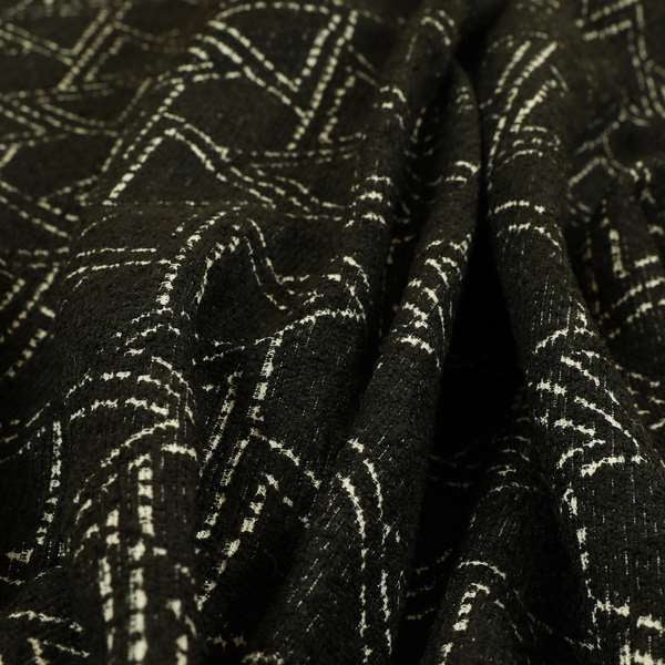 Triangular Modern Geometric Pattern In Black Colour Chenille Upholstery Fabric JO-785 - Made To Measure Curtains