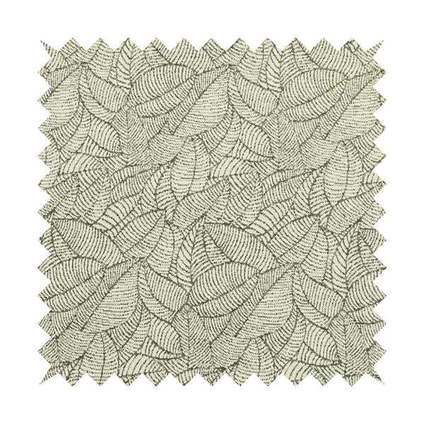 Floral Leaf Pattern In Cream Grey Soft Chenille Upholstery Fabric JO-788 - Made To Measure Curtains