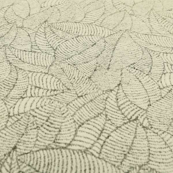 Floral Leaf Pattern In Cream Grey Soft Chenille Upholstery Fabric JO-788 - Made To Measure Curtains