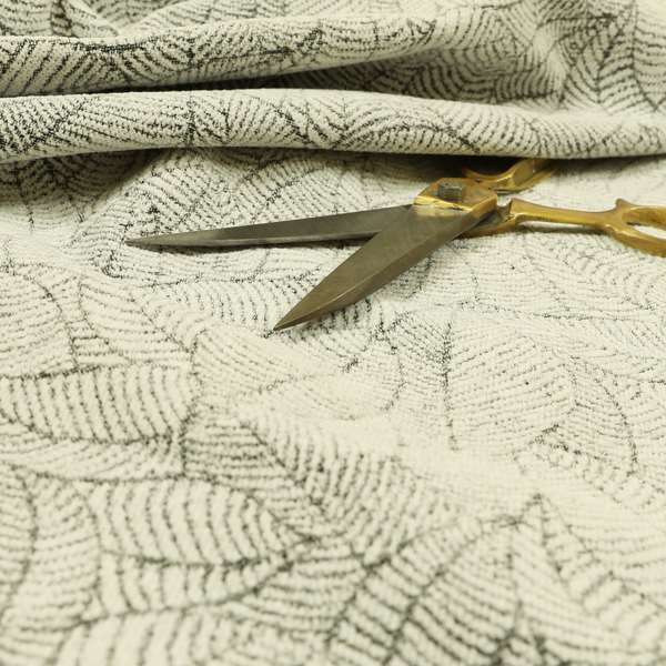 Floral Leaf Pattern In Cream Grey Soft Chenille Upholstery Fabric JO-788