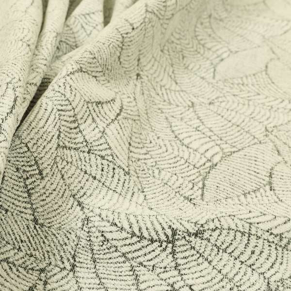 Floral Leaf Pattern In Cream Grey Soft Chenille Upholstery Fabric JO-788