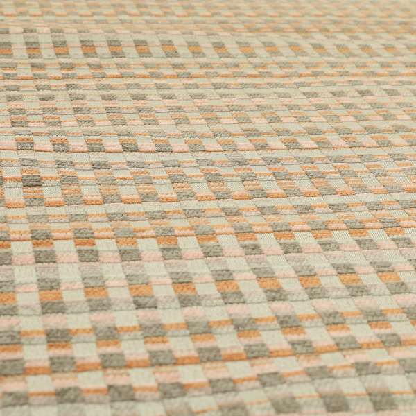 Geometric Square Pattern In Orange Grey Colour Chenille Upholstery Fabric JO-789 - Made To Measure Curtains