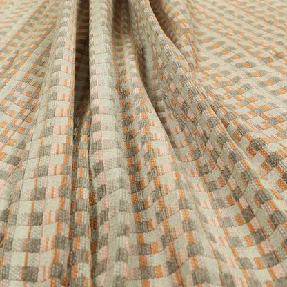 Geometric Square Pattern In Orange Grey Colour Chenille Upholstery Fabric JO-789 - Roman Blinds