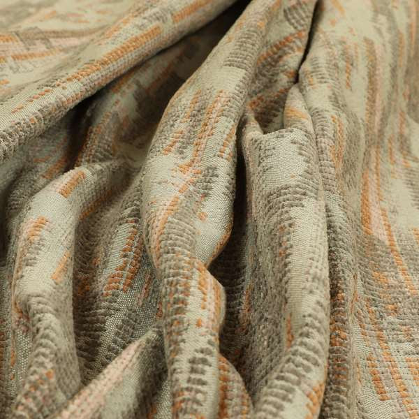 Abstract Pattern In Orange Grey Colour Chenille Upholstery Fabric JO-790 - Handmade Cushions