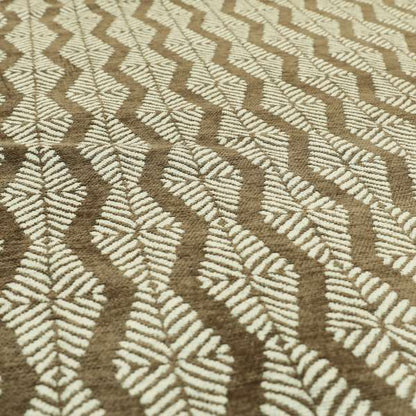 Brown Cream Colour Striped Theme Pattern Chenille Upholstery Fabric JO-792