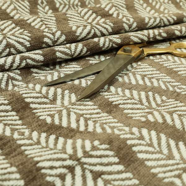 Brown Cream Colour Striped Theme Pattern Chenille Upholstery Fabric JO-792 - Made To Measure Curtains