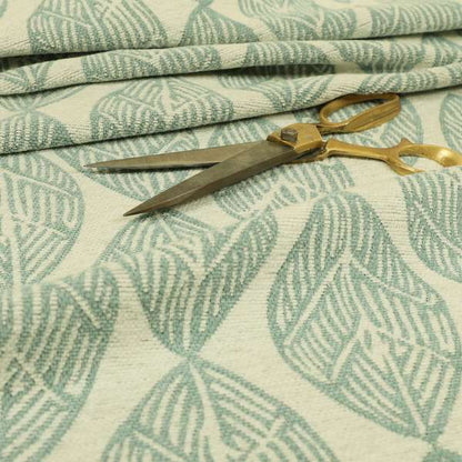 Cream Blue Colour Lined Leafs Floral Theme Pattern Chenille Upholstery Fabric JO-793 - Roman Blinds