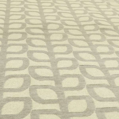 Grey Cream Colour Leaf Stem Floral Theme Pattern Chenille Upholstery Fabric JO-794 - Made To Measure Curtains