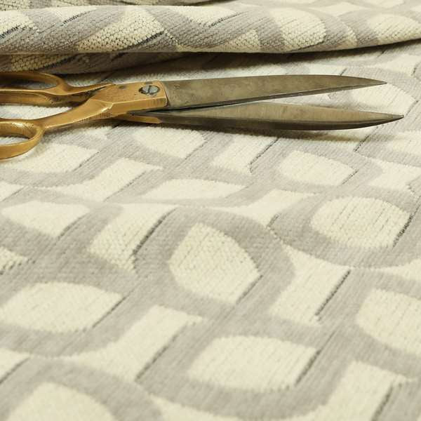 Grey Cream Colour Leaf Stem Floral Theme Pattern Chenille Upholstery Fabric JO-794 - Roman Blinds