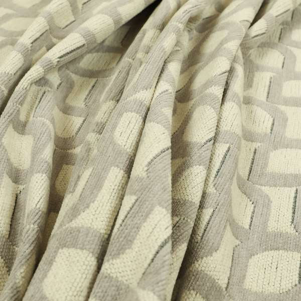 Grey Cream Colour Leaf Stem Floral Theme Pattern Chenille Upholstery Fabric JO-794 - Made To Measure Curtains