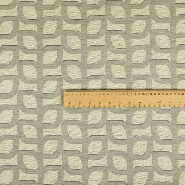 Grey Cream Colour Leaf Stem Floral Theme Pattern Chenille Upholstery Fabric JO-794 - Made To Measure Curtains