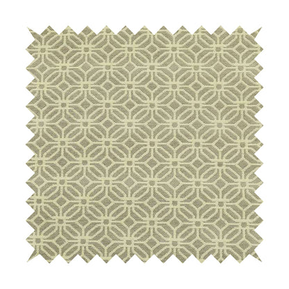 Grey Cream Colour Small Geometric Medallion Pattern Chenille Upholstery Fabric JO-795 - Made To Measure Curtains