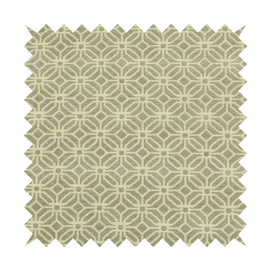 Grey Cream Colour Small Geometric Medallion Pattern Chenille Upholstery Fabric JO-795