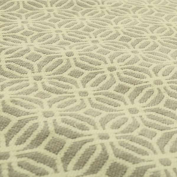 Grey Cream Colour Small Geometric Medallion Pattern Chenille Upholstery Fabric JO-795 - Made To Measure Curtains