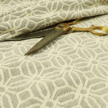 Grey Cream Colour Small Geometric Medallion Pattern Chenille Upholstery Fabric JO-795 - Roman Blinds