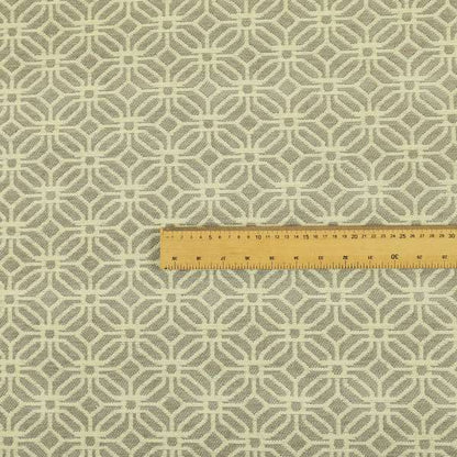 Grey Cream Colour Small Geometric Medallion Pattern Chenille Upholstery Fabric JO-795 - Made To Measure Curtains