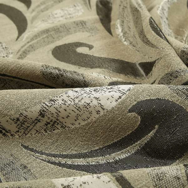 Beige Silver Grey Coloured Floral Pattern Soft Chenille Upholstery Fabric JO-80 - Made To Measure Curtains