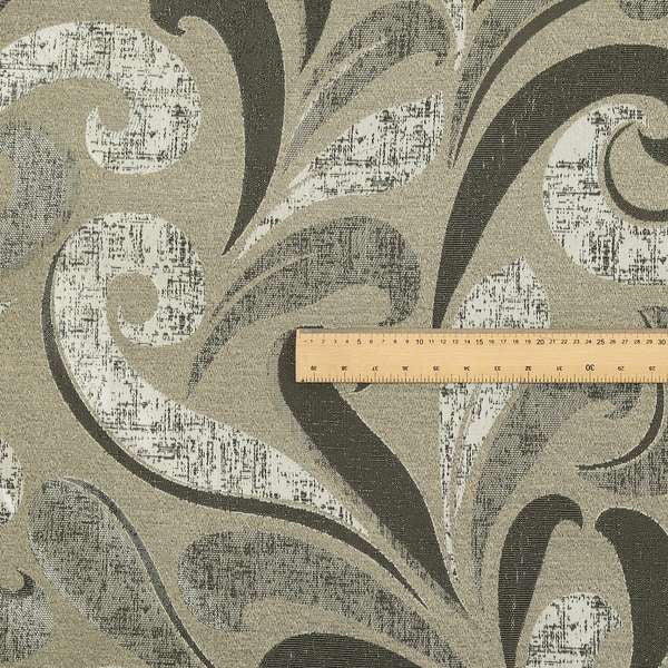 Beige Silver Grey Coloured Floral Pattern Soft Chenille Upholstery Fabric JO-80 - Made To Measure Curtains