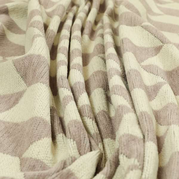 Lilac Pink Cream Colour Modern Shaped Geometric Pattern Chenille Upholstery Fabric JO-800 - Made To Measure Curtains