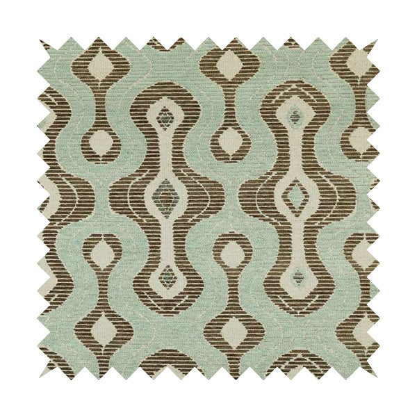 Geometric Modern Pattern In Blue Brown Colour Chenille Upholstery Fabric JO-803