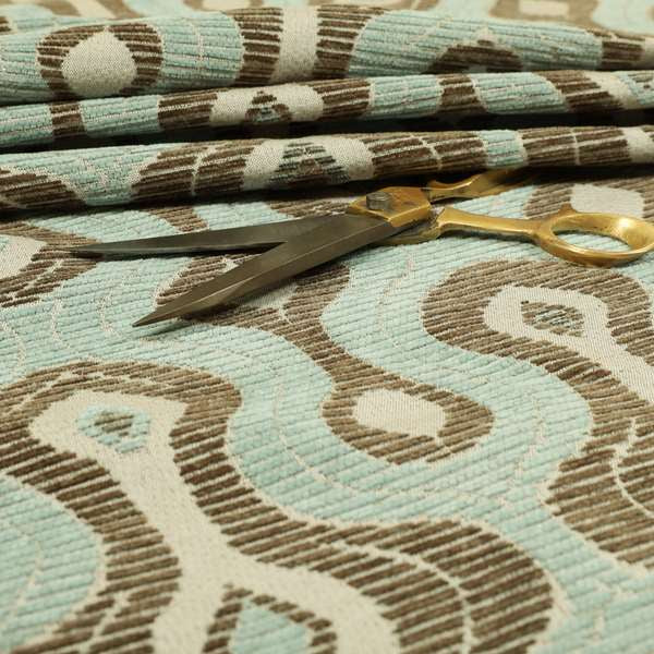 Geometric Modern Pattern In Blue Brown Colour Chenille Upholstery Fabric JO-803 - Roman Blinds