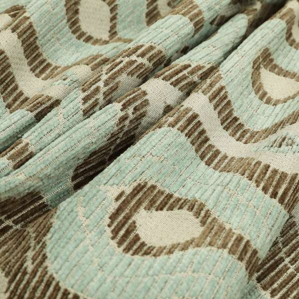 Geometric Modern Pattern In Blue Brown Colour Chenille Upholstery Fabric JO-803 - Made To Measure Curtains