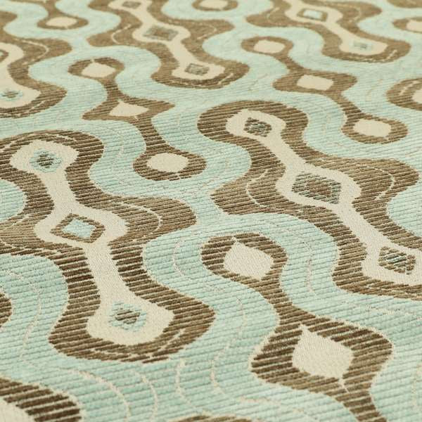 Geometric Modern Pattern In Blue Brown Colour Chenille Upholstery Fabric JO-803