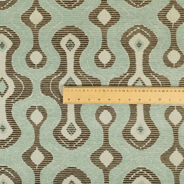 Geometric Modern Pattern In Blue Brown Colour Chenille Upholstery Fabric JO-803 - Made To Measure Curtains