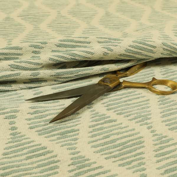 Cream Blue Colour Striped Pattern Chenille Upholstery Fabric JO-804 - Roman Blinds