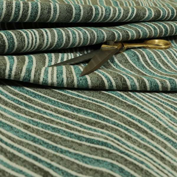 New Stripe Wave Pattern Blue Grey Colour Chenille Upholstery Fabric JO-805 - Made To Measure Curtains