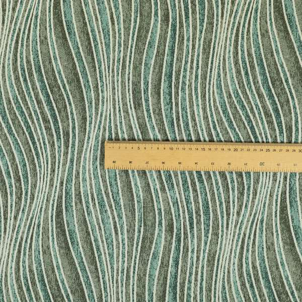 New Stripe Wave Pattern Blue Grey Colour Chenille Upholstery Fabric JO-805 - Roman Blinds