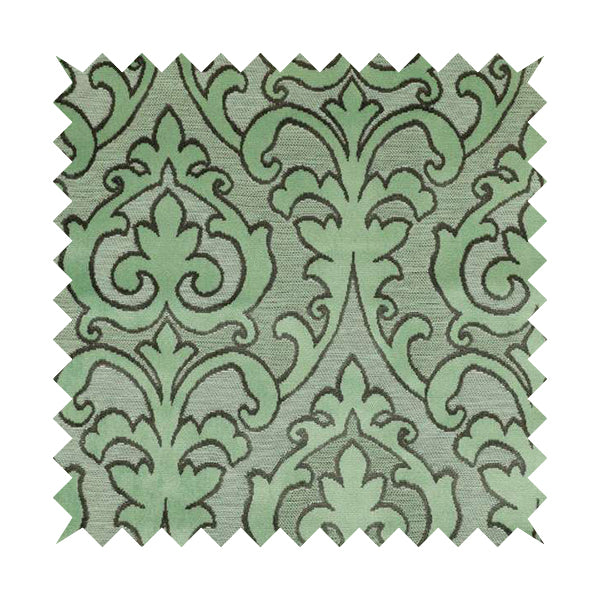 Traditional Damask Pattern In Green Grey Colour Velvet Upholstery Fabric JO-809 - Roman Blinds