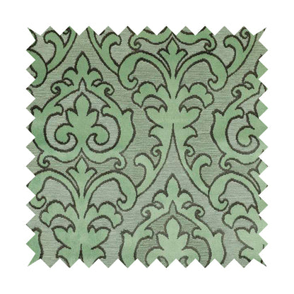 Traditional Damask Pattern In Green Grey Colour Velvet Upholstery Fabric JO-809 - Made To Measure Curtains