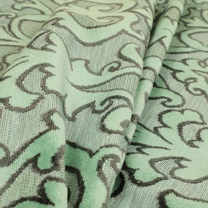 Traditional Damask Pattern In Green Grey Colour Velvet Upholstery Fabric JO-809 - Made To Measure Curtains