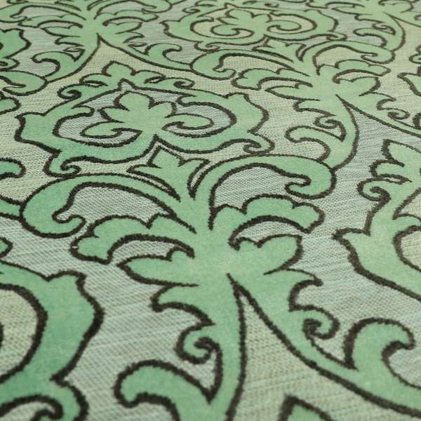 Traditional Damask Pattern In Green Grey Colour Velvet Upholstery Fabric JO-809 - Made To Measure Curtains