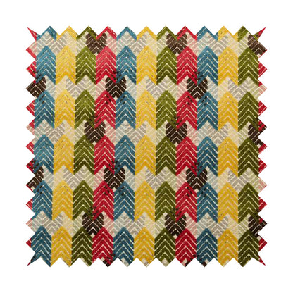 Ziani Geometric Chevron Stripe Pattern In Vibrant Green Pink Yellow Brown Blue Colour Velvet Upholstery Fabric JO-81 - Made To Measure Curtains