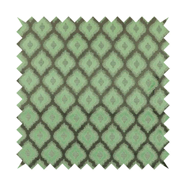 Geometric Uniformed Pattern In Green Grey Colour Velvet Upholstery Fabric JO-810 - Made To Measure Curtains