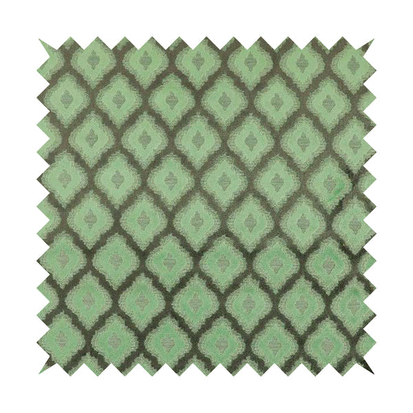 Geometric Uniformed Pattern In Green Grey Colour Velvet Upholstery Fabric JO-810