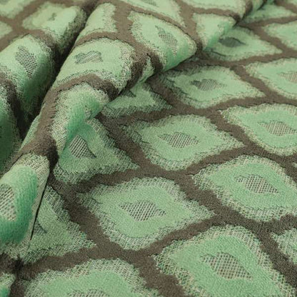 Geometric Uniformed Pattern In Green Grey Colour Velvet Upholstery Fabric JO-810 - Made To Measure Curtains