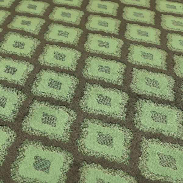 Geometric Uniformed Pattern In Green Grey Colour Velvet Upholstery Fabric JO-810 - Roman Blinds