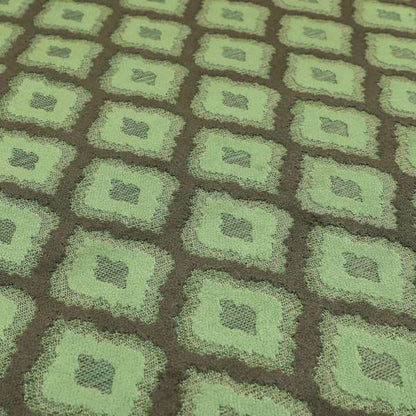 Geometric Uniformed Pattern In Green Grey Colour Velvet Upholstery Fabric JO-810