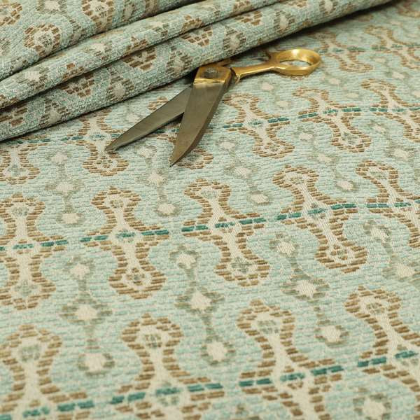 Geometric Pattern Blue Colour Chenille Upholstery Fabric JO-813 - Made To Measure Curtains