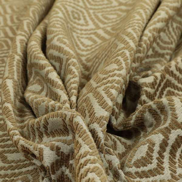 Geometric Diamond Modern Pattern In Brown Colour Chenille Upholstery Fabric JO-814 - Made To Measure Curtains