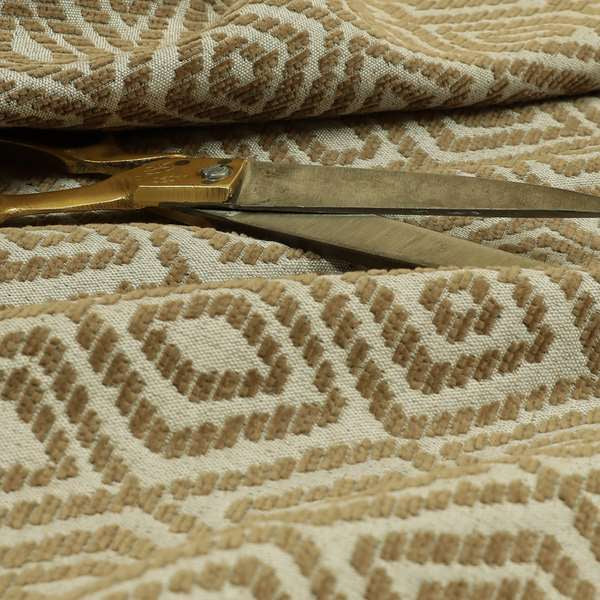 Geometric Diamond Modern Pattern In Brown Colour Chenille Upholstery Fabric JO-814