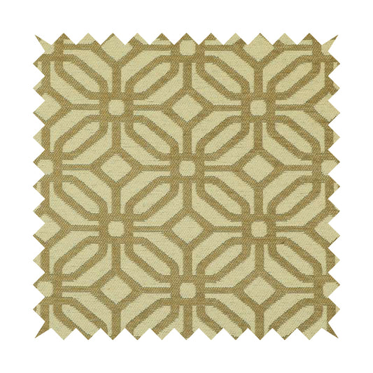 Brown Cream Colour Geometric Pattern Chenille Upholstery Fabric JO-815