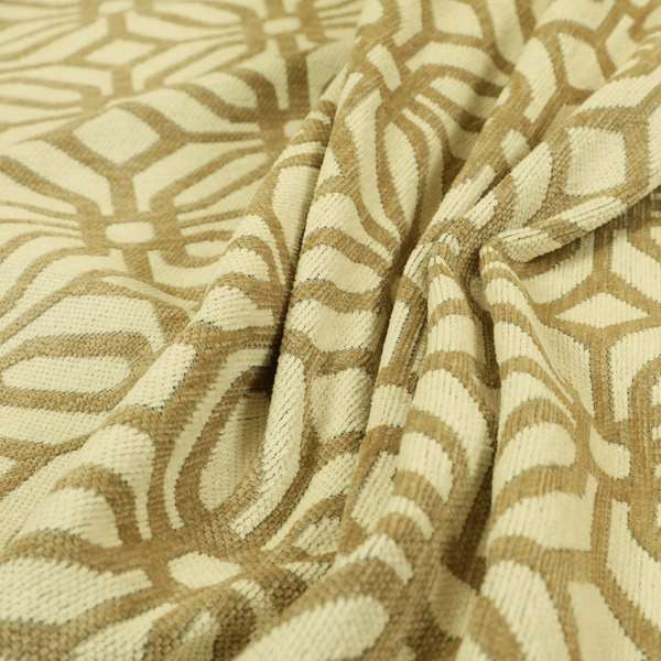 Brown Cream Colour Geometric Pattern Chenille Upholstery Fabric JO-815 - Roman Blinds